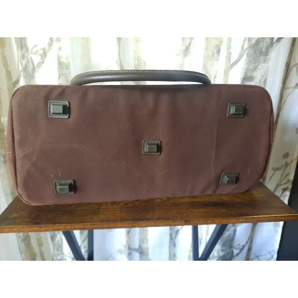 Eddie Bauer Brown Plaid Canvas and Dark Brown Leather Top-Handle Bag